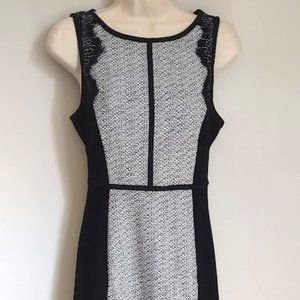 Elle Sleeveless Black White Lace Detail Sheath Dress